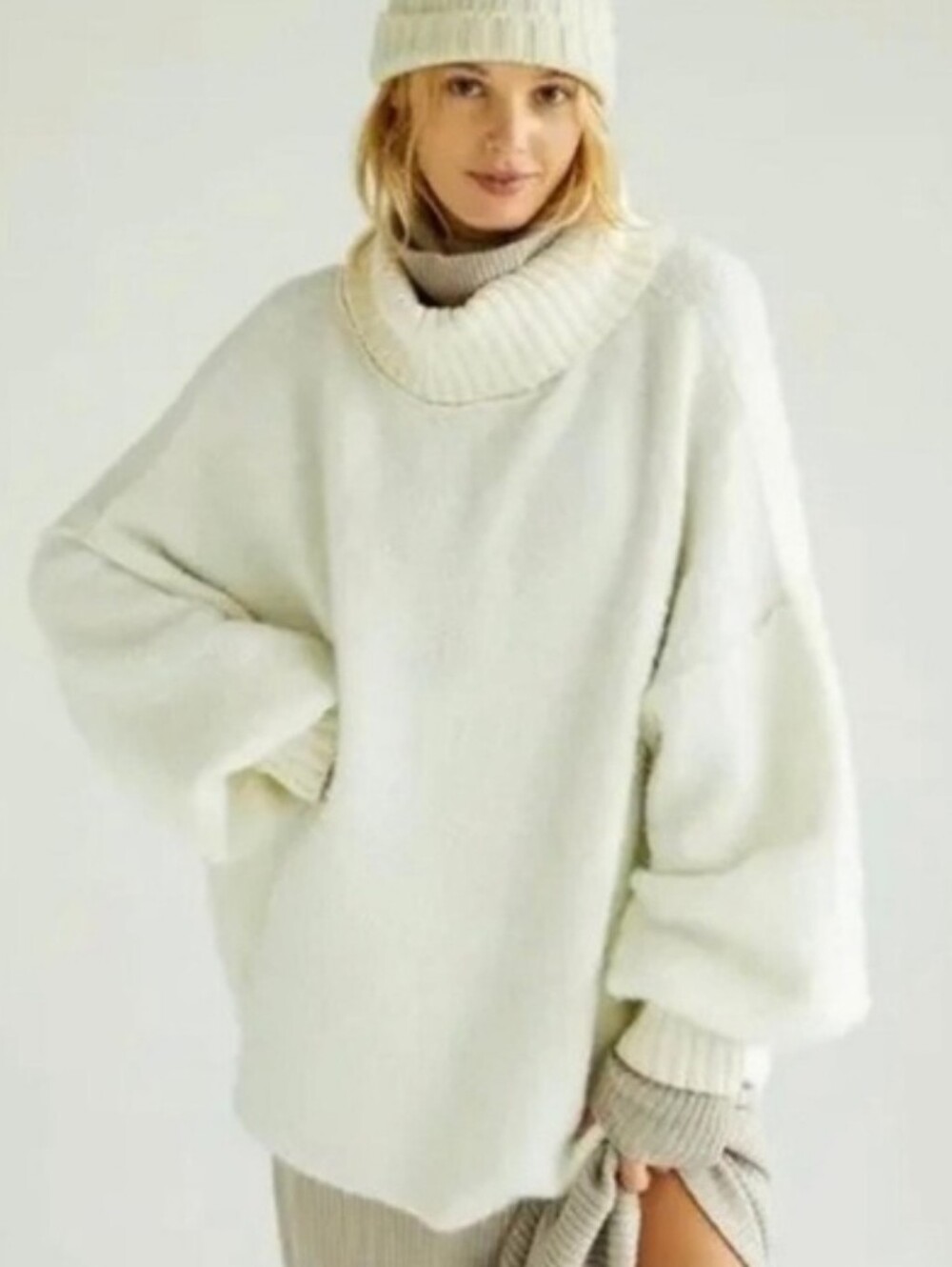 Free People ivory cream oversized turtleneckknit textured sweater
